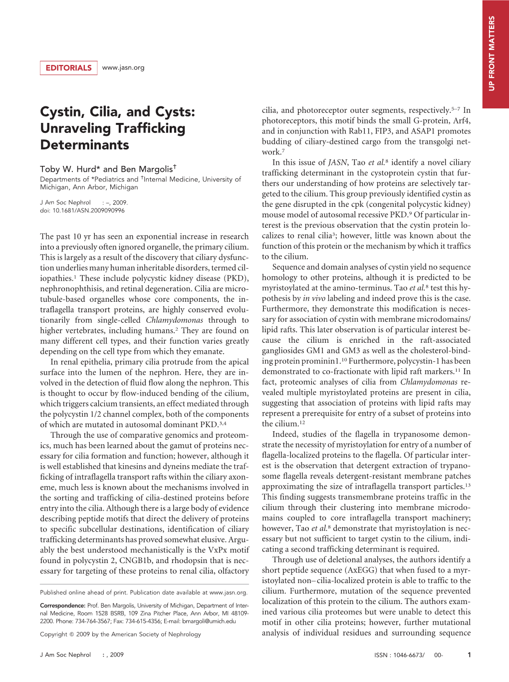 Cystin, Cilia, and Cysts: Unraveling Trafficking Determinants
