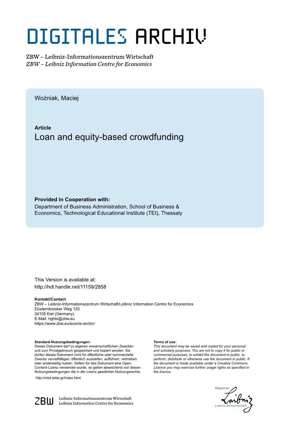 Loan and Equity-Based Crowdfunding