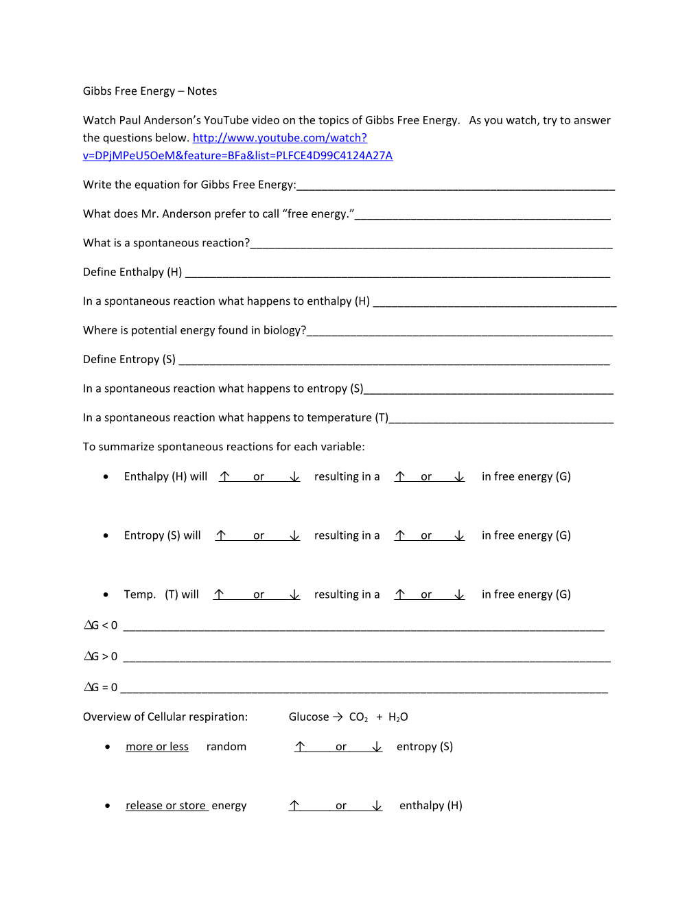 Gibbs Free Energy Notes