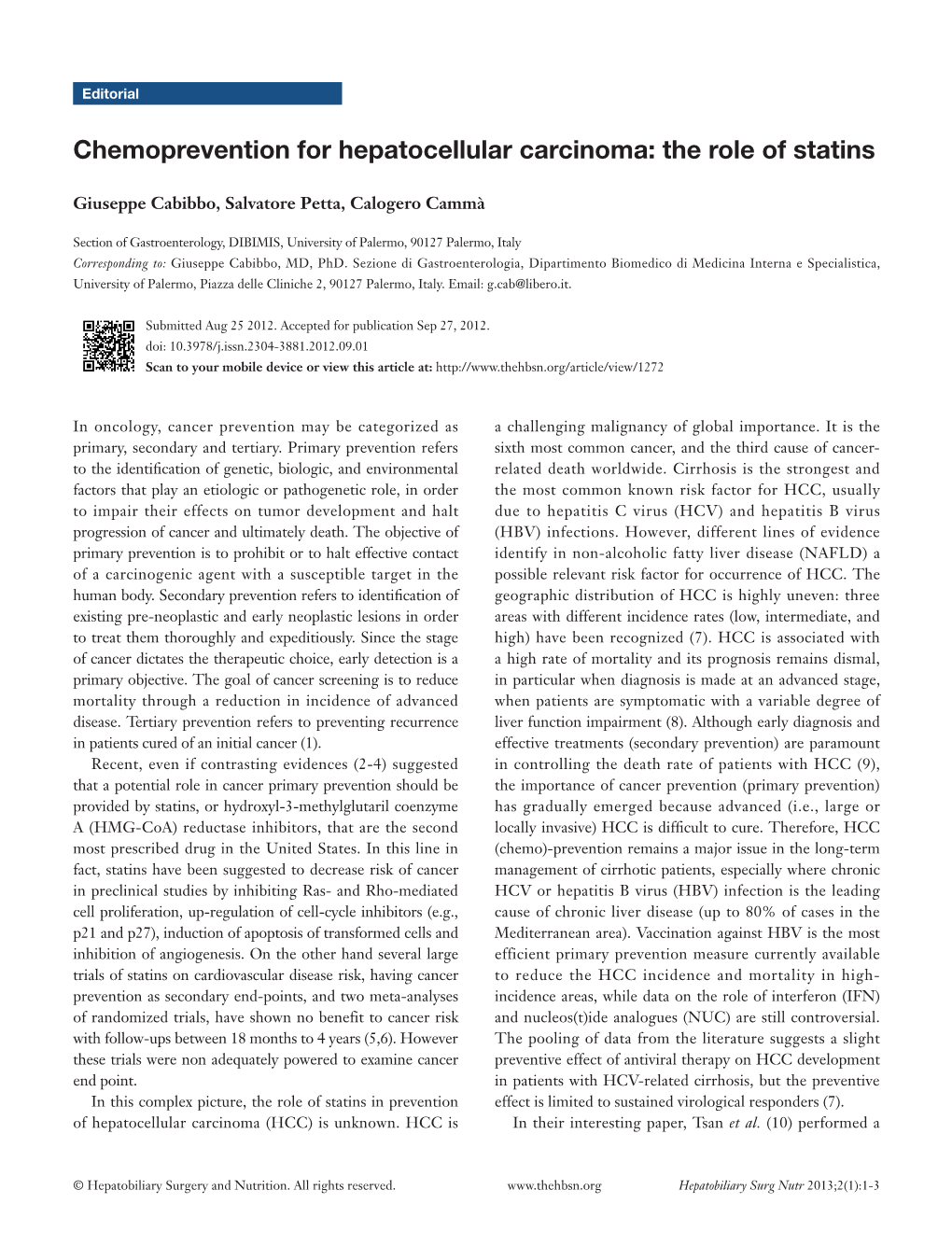 Chemoprevention for Hepatocellular Carcinoma: the Role of Statins