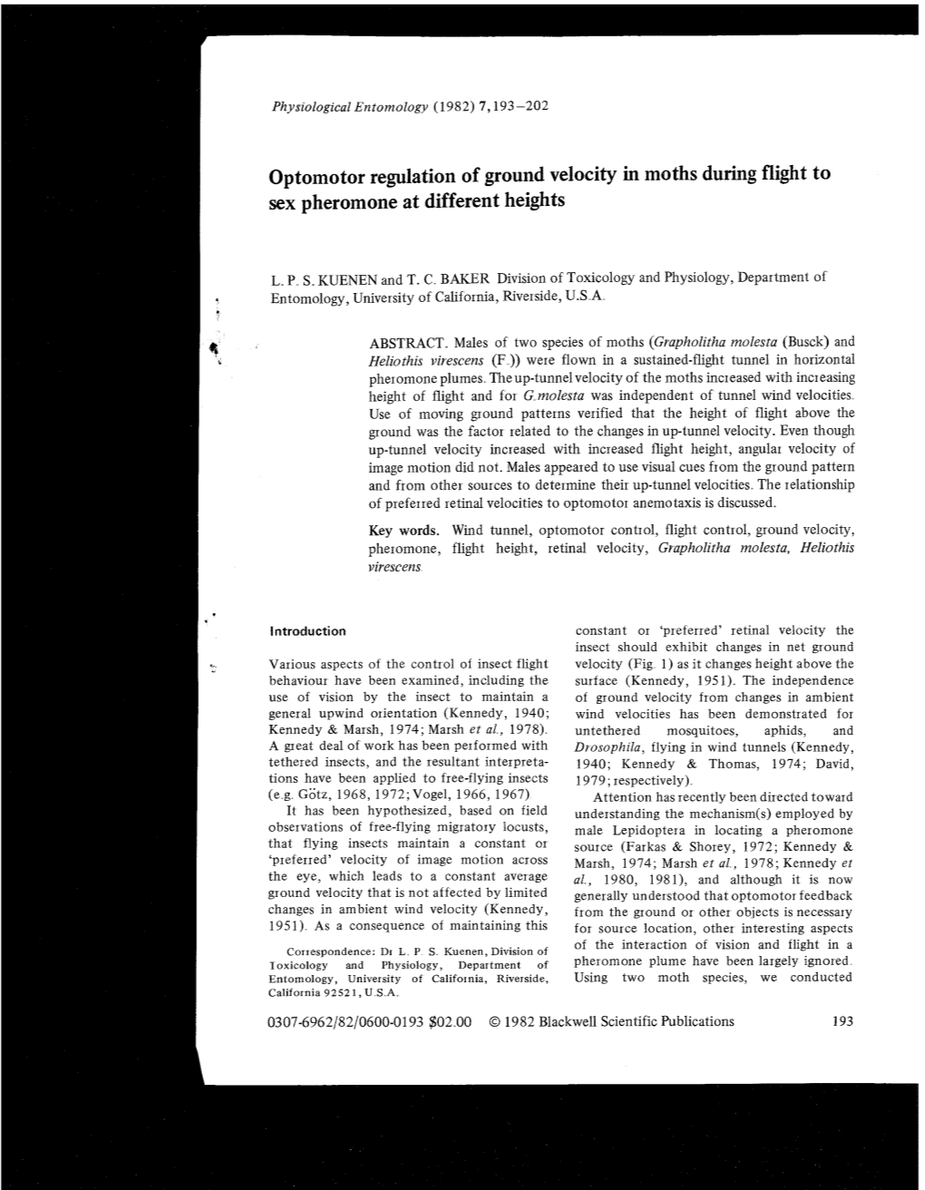 Optomotor Regulation of Ground Velocity in Moths During Flight to Sex Pheromone at Different Heights