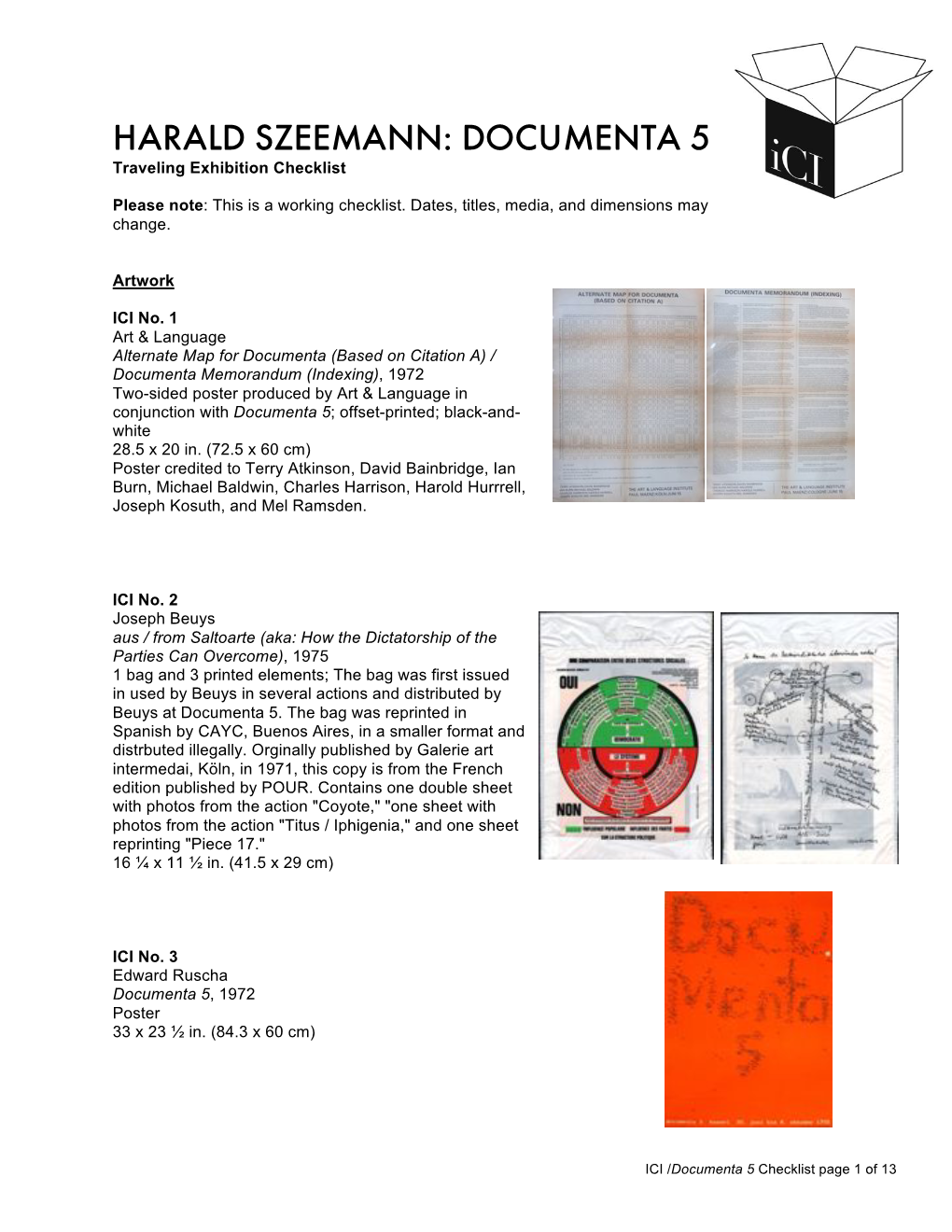 Documenta 5 Working Checklist