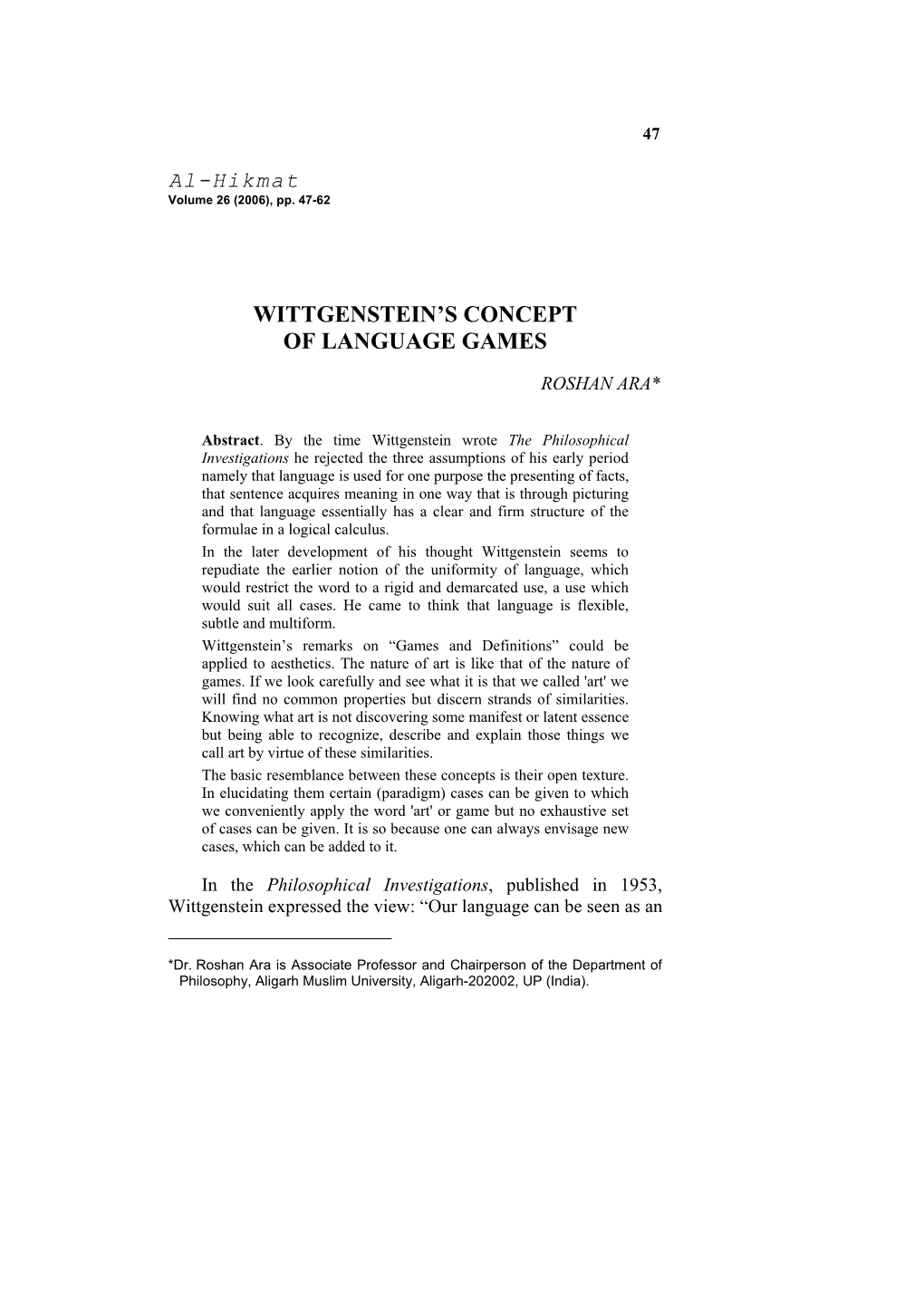 Wittgenstein's Concept of Language Games