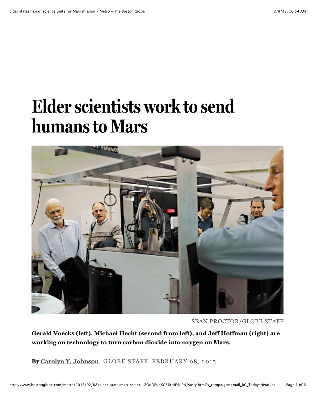 Elder Statesmen of Science Unite for Mars Mission - Metro - the Boston Globe 2/8/15, 10:54 AM