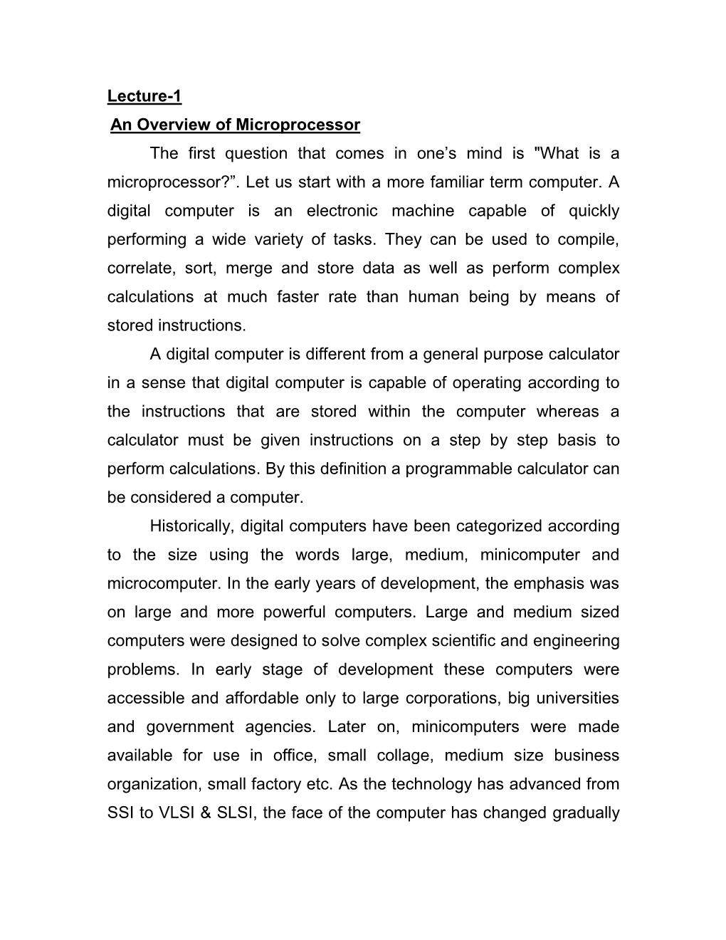 Lecture-1 an Overview of Microprocessor the First