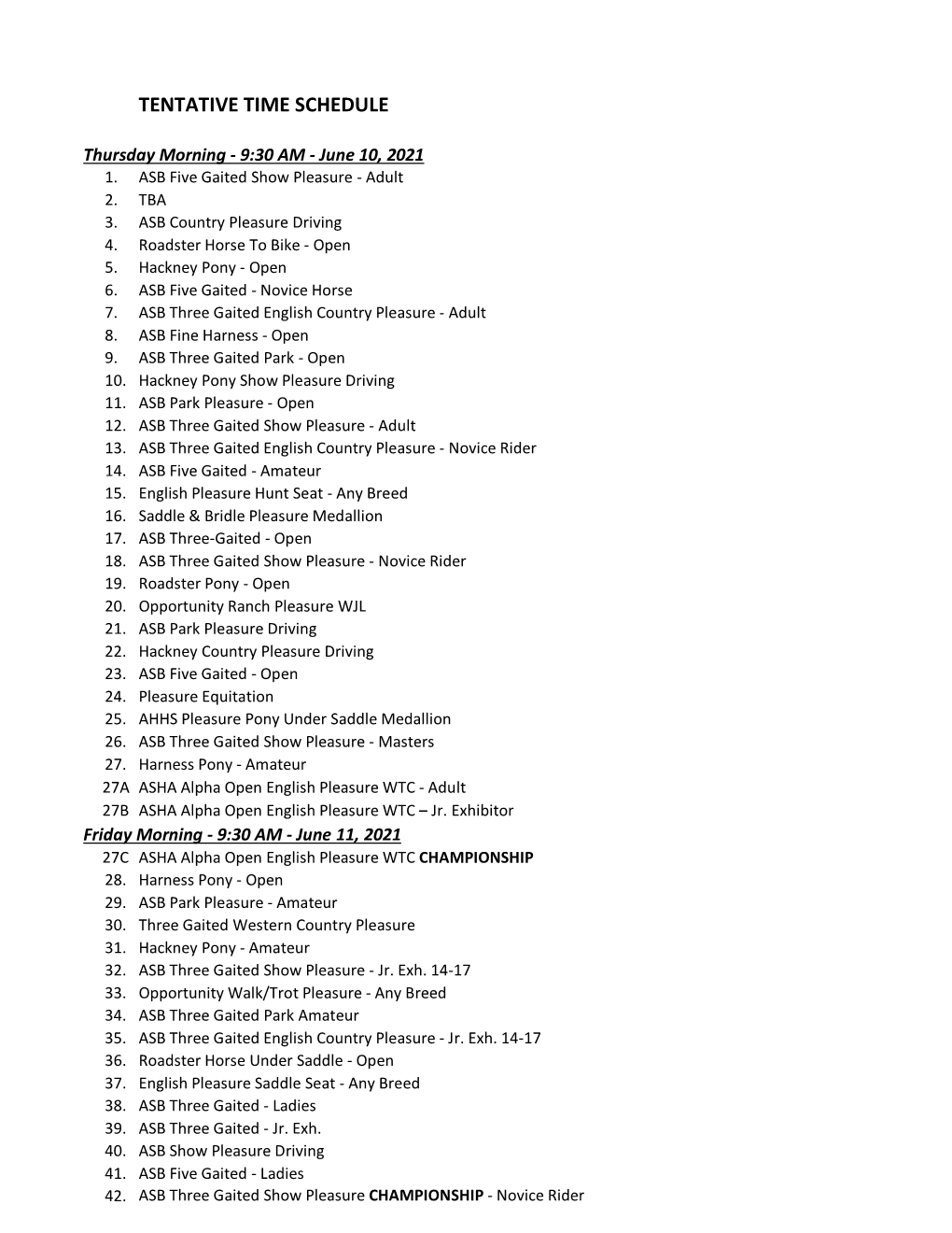 Tentative Time Schedule