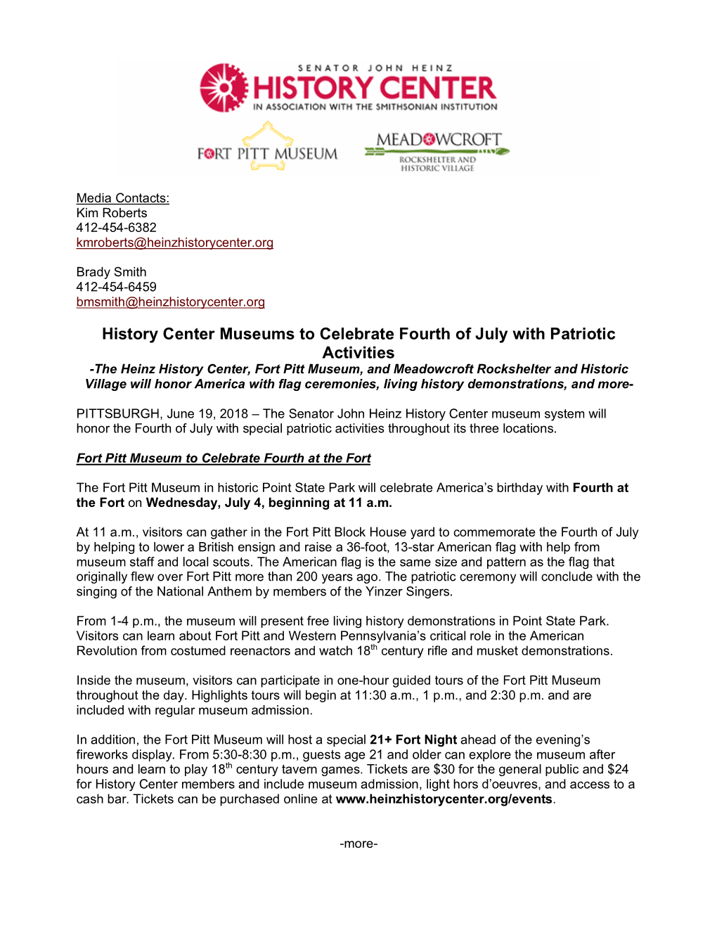 History Center Museums to Celebrate Fourth of July with Patriotic Activities