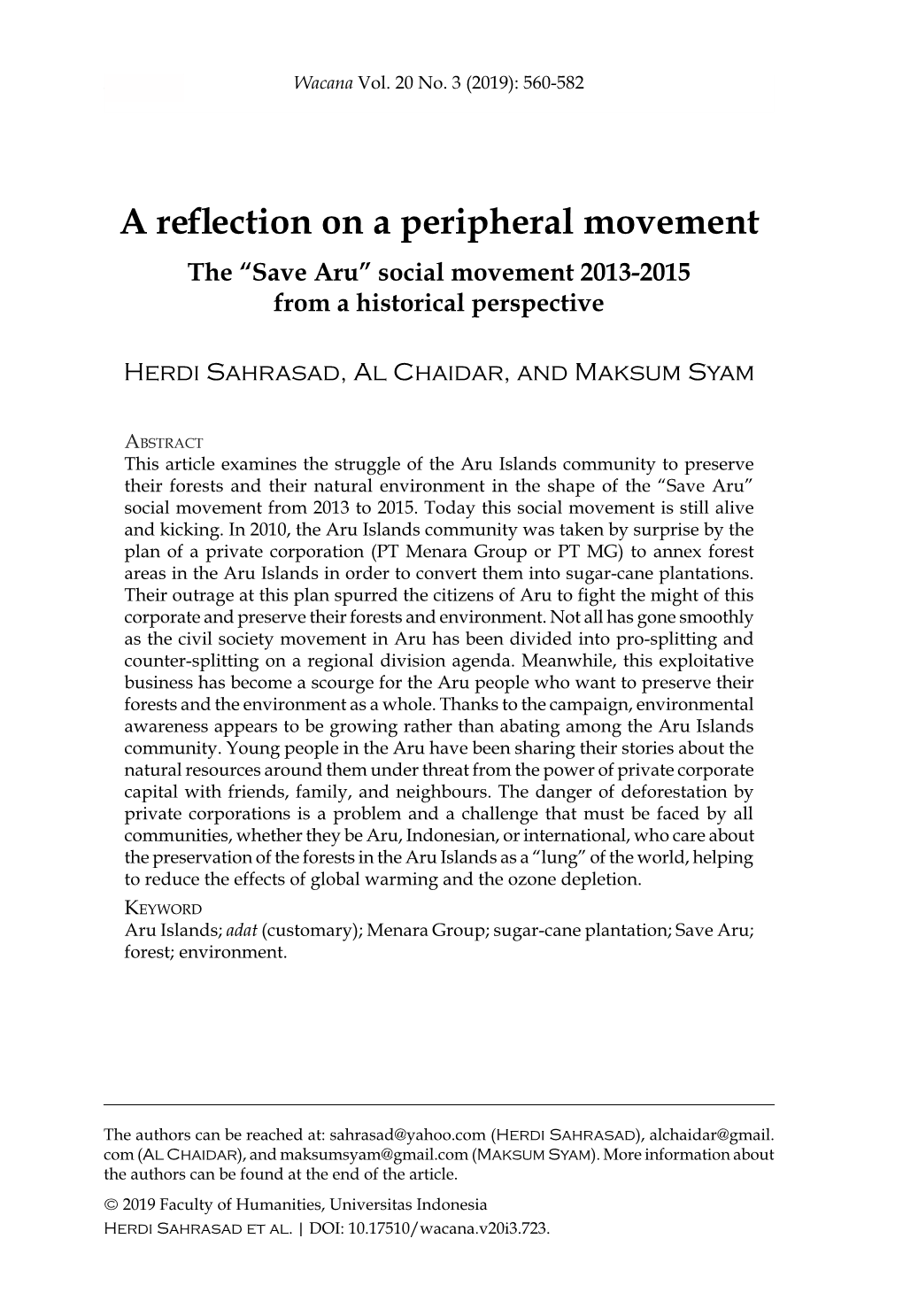 A Reflection on a Peripheral Movement 561