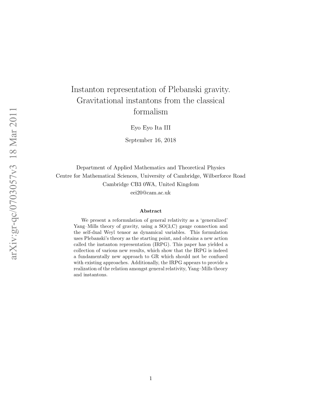 Instanton Representation of Plebanski Gravity. Gravitational Instantons