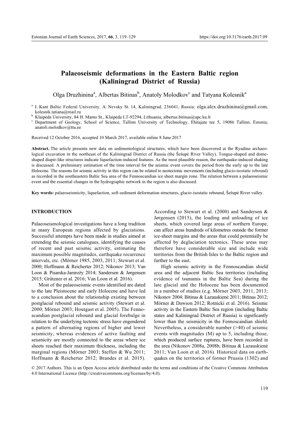 Palaeoseismic Deformations in the Eastern Baltic Region (Kaliningrad District of Russia)