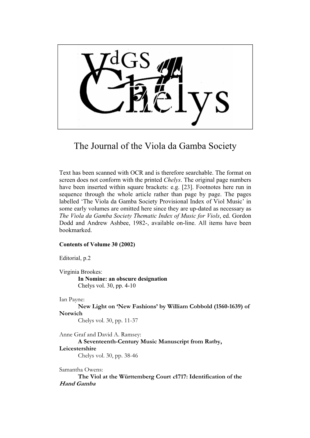 The Journal of the Viola Da Gamba Society