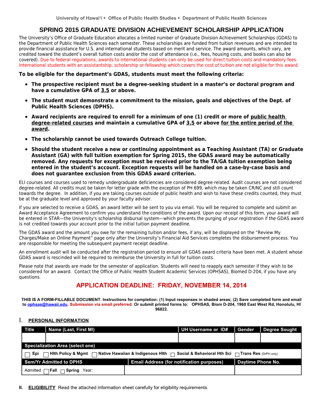 Spring 2015 GDAS Application