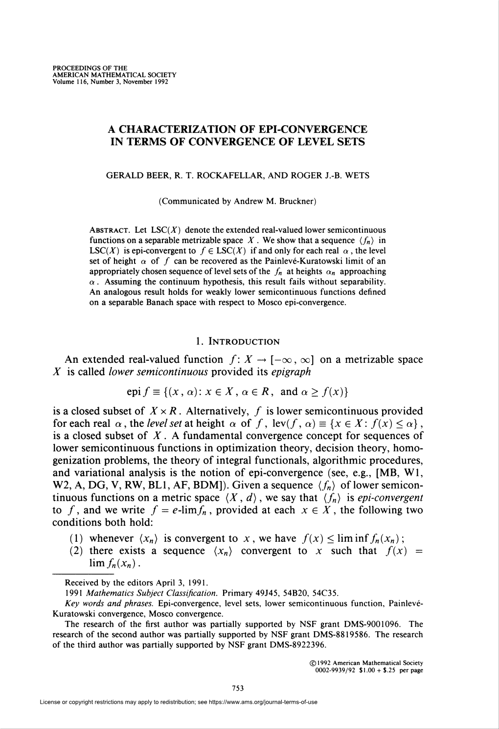 In Terms of Convergence of Level Sets