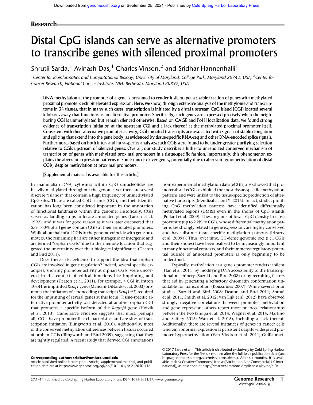 Distal Cpg Islands Can Serve As Alternative Promoters to Transcribe Genes with Silenced Proximal Promoters