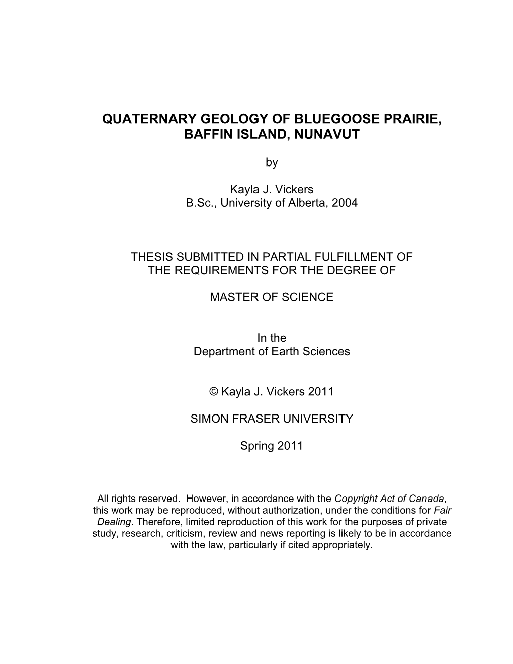 Quaternary Geology of Bluegoose Prairie, Baffin Island, Nunavut