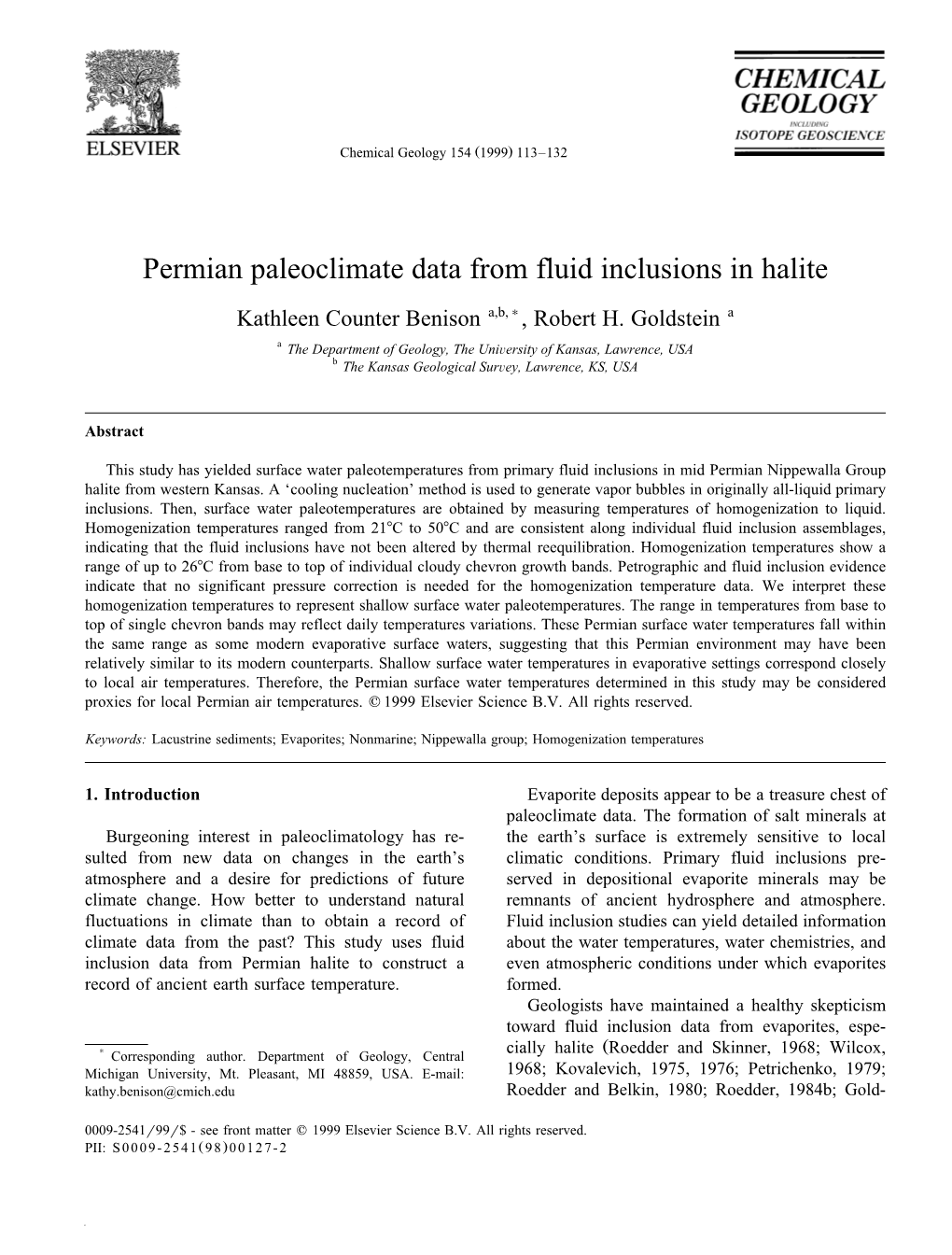 Permian Paleoclimate Data from Fluid Inclusions in Halite