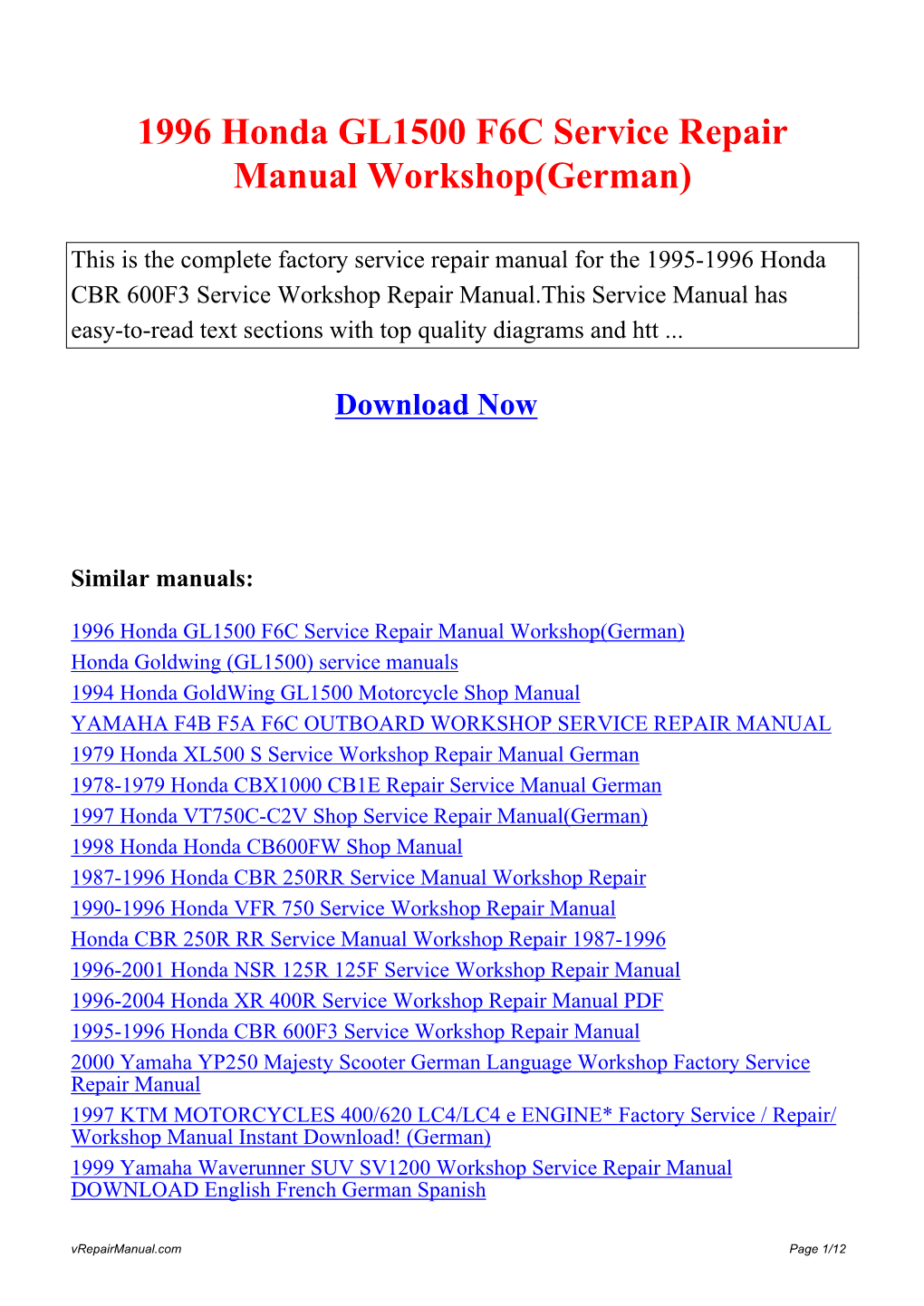 1996 Honda GL1500 F6C Service Repair Manual Workshop(German)