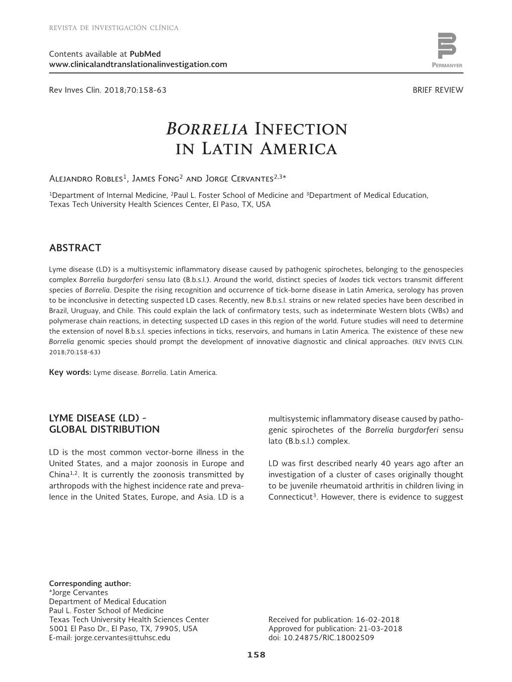 Borrelia Infection in Latin America