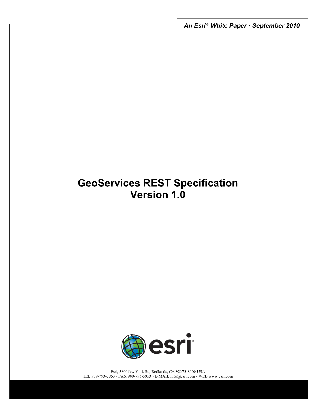 Geoservices REST Specification Version 1.0