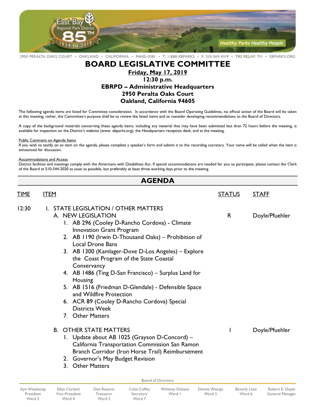 BOARD LEGISLATIVE COMMITTEE Friday, May 17, 2019 12:30 P.M