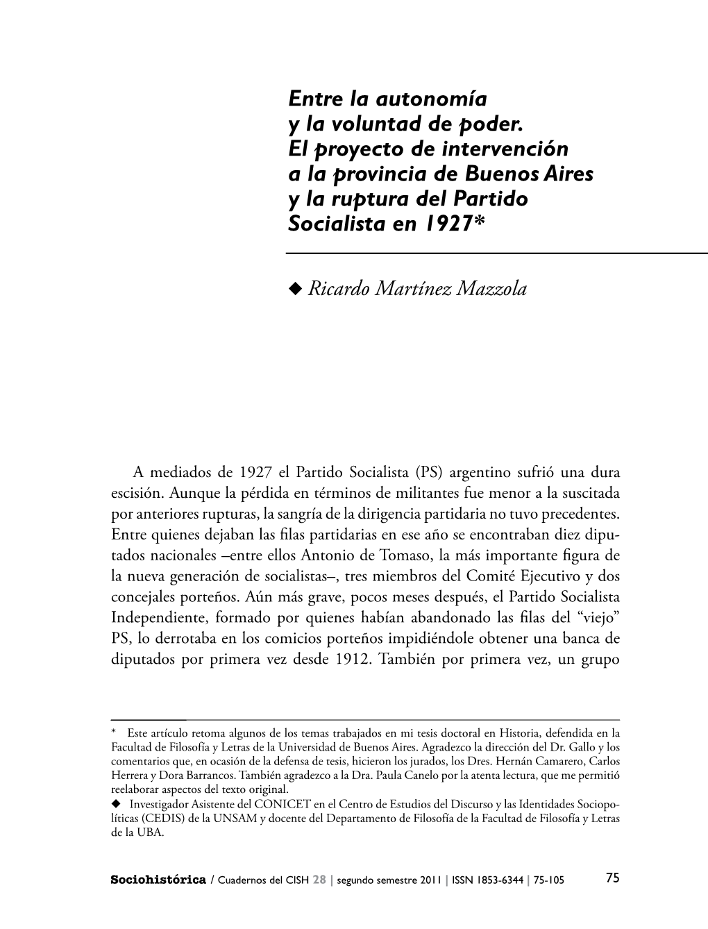 El Proyecto De Intervencion a La Provincia De Buenos Aires Y La