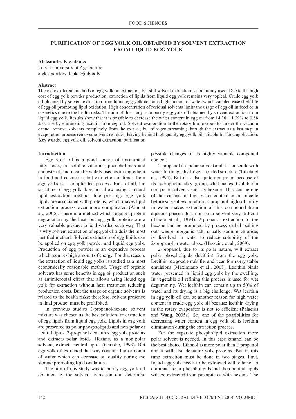 Purification of Egg Yolk Oil Obtained by Solvent Extraction from Liquid Egg Yolk