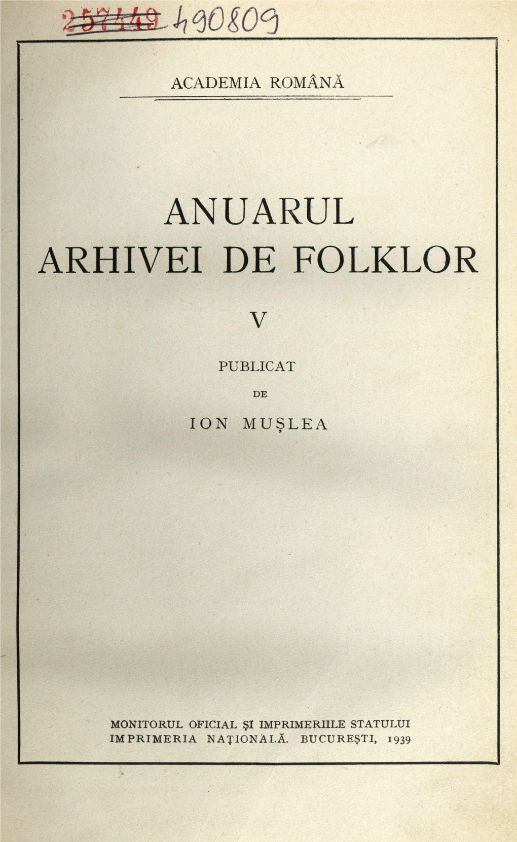 ANUARUL ARHIVEI DE FOLKLOR V
