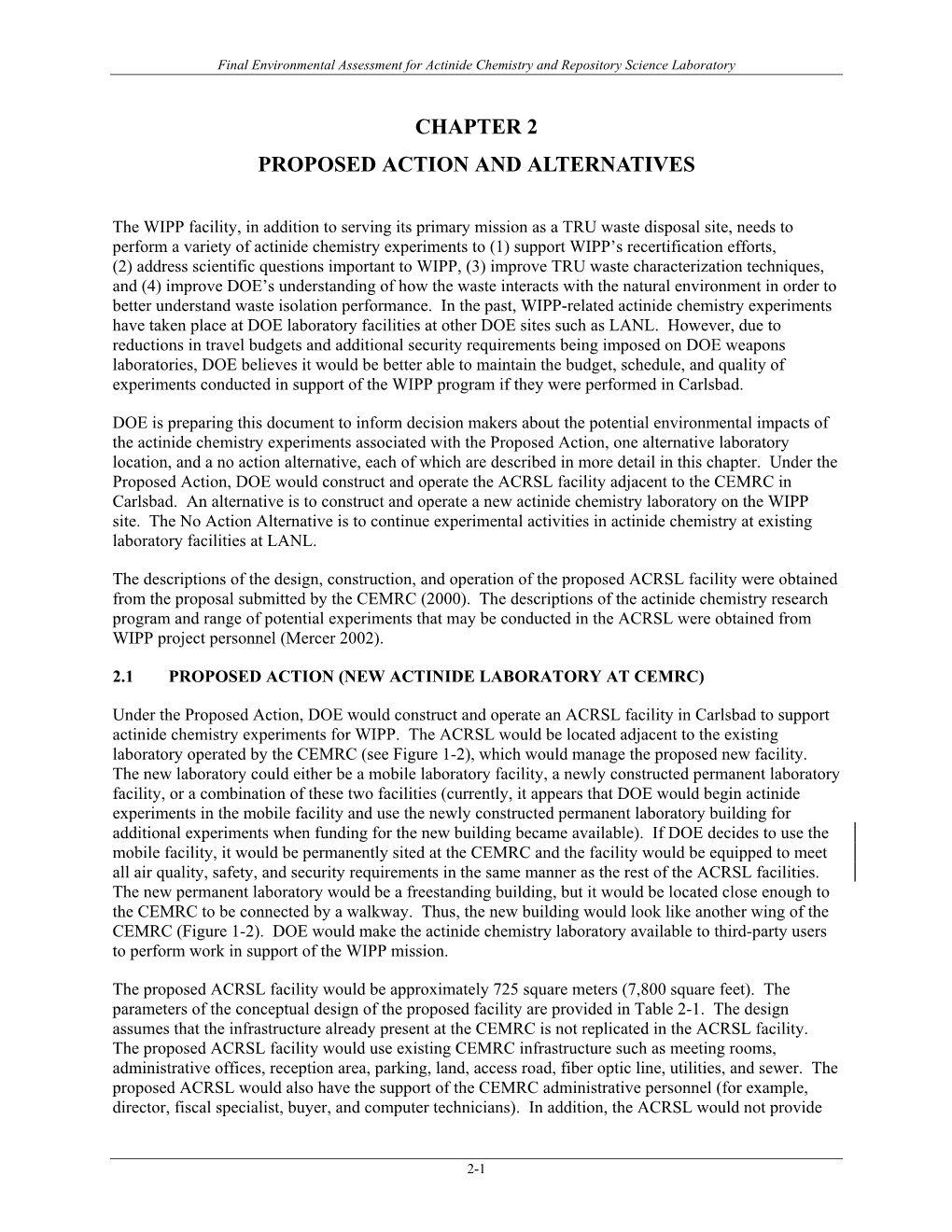 Chapter 2 Proposed Action and Alternatives