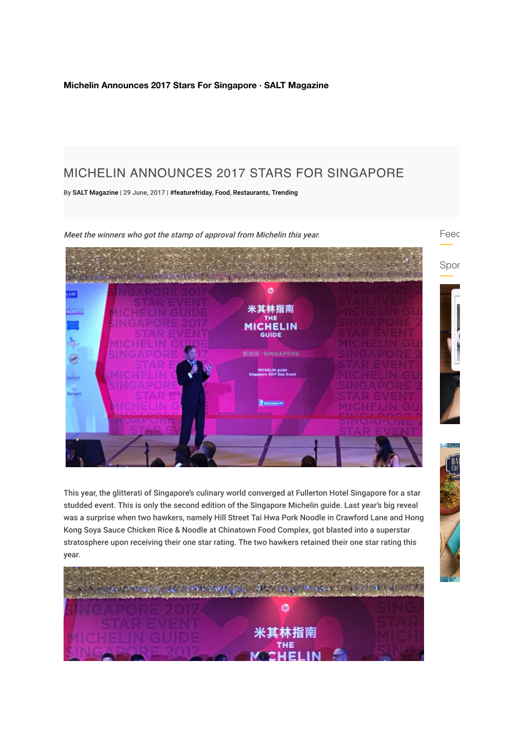 Michelin Announces 2017 Stars for Singapore · SALT Magazine
