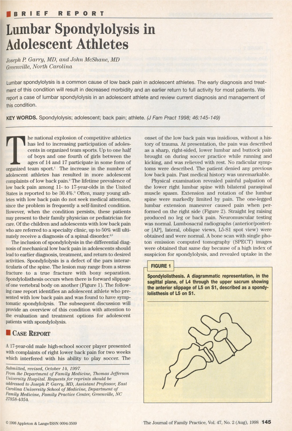 Lumbar Spondylolysis in Adolescent Athletes Joseph P