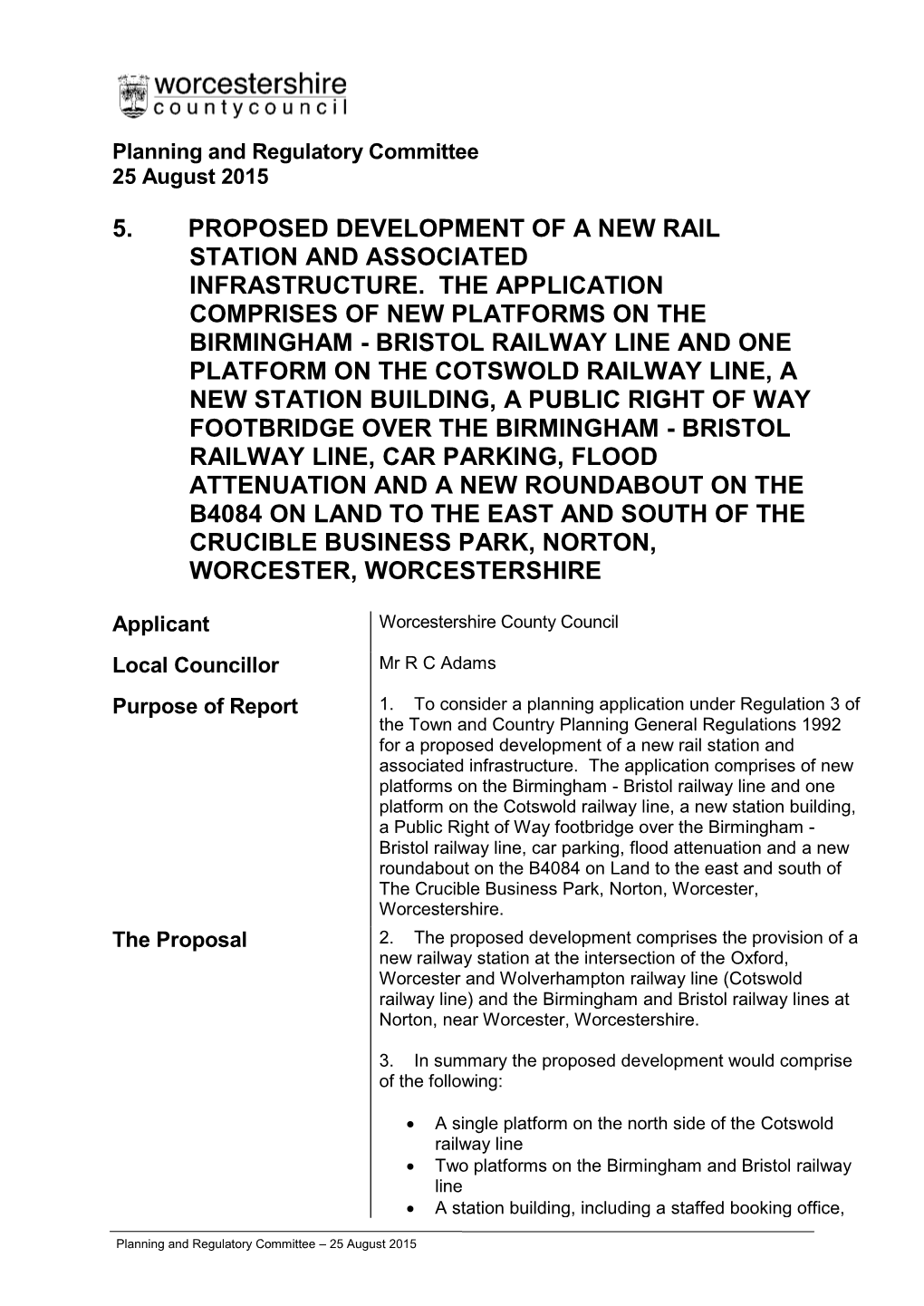 5. Proposed Development of a New Rail Station and Associated Infrastructure