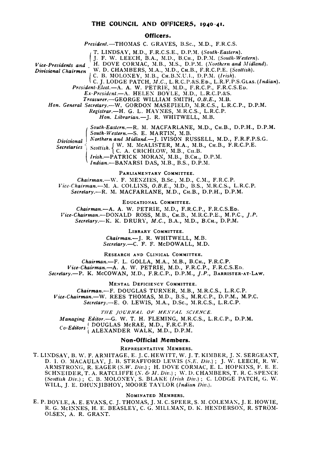 THE COUNCIL and OFFICERS, 1940 41. Officers. Non-Official Members