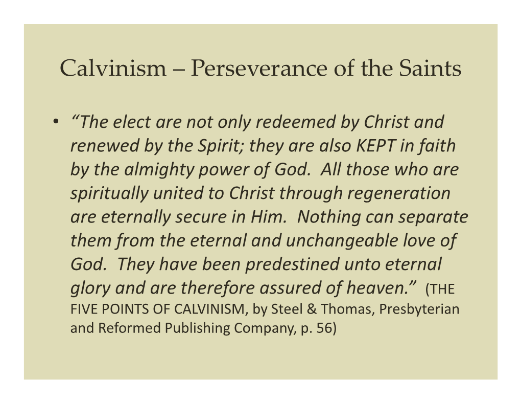 Calvinism – Perseverance of the Saints