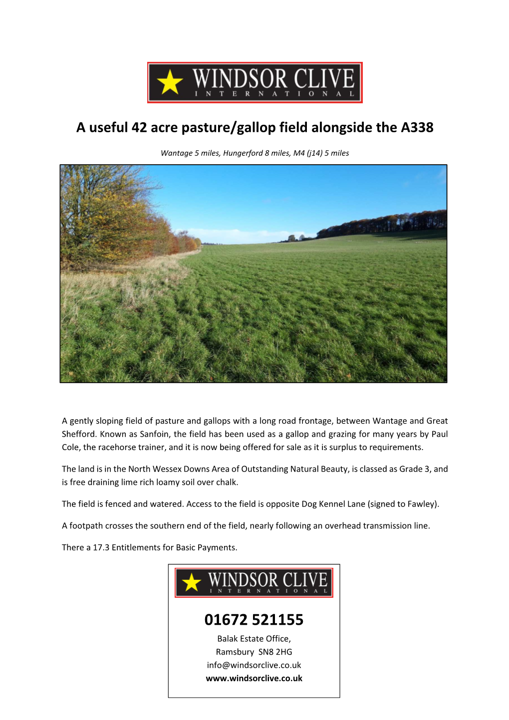 A Useful 42 Acre Pasture/Gallop Field Alongside the A338