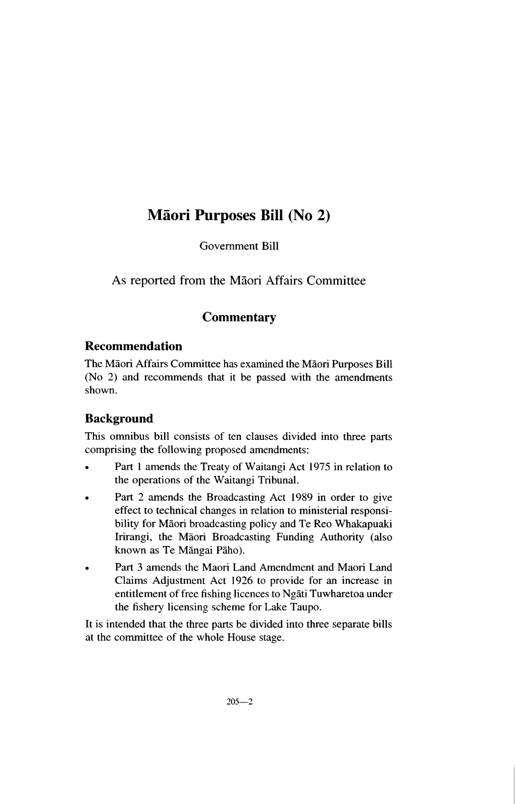 Maori Purposes Bill (No 2)