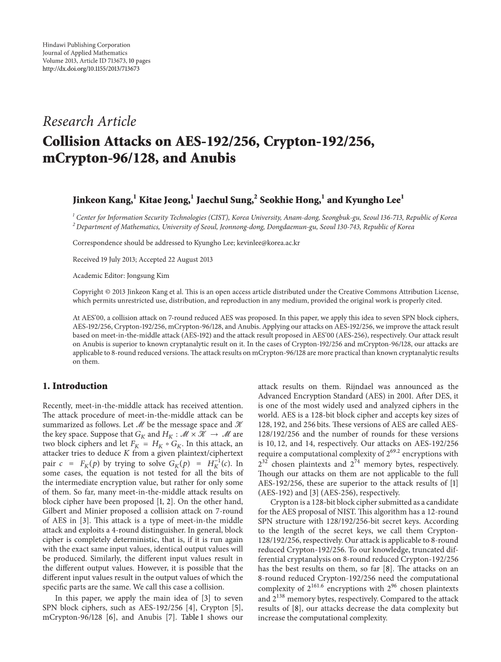 Collision Attacks on AES-192/256, Crypton-192/256, Mcrypton-96/128, and Anubis