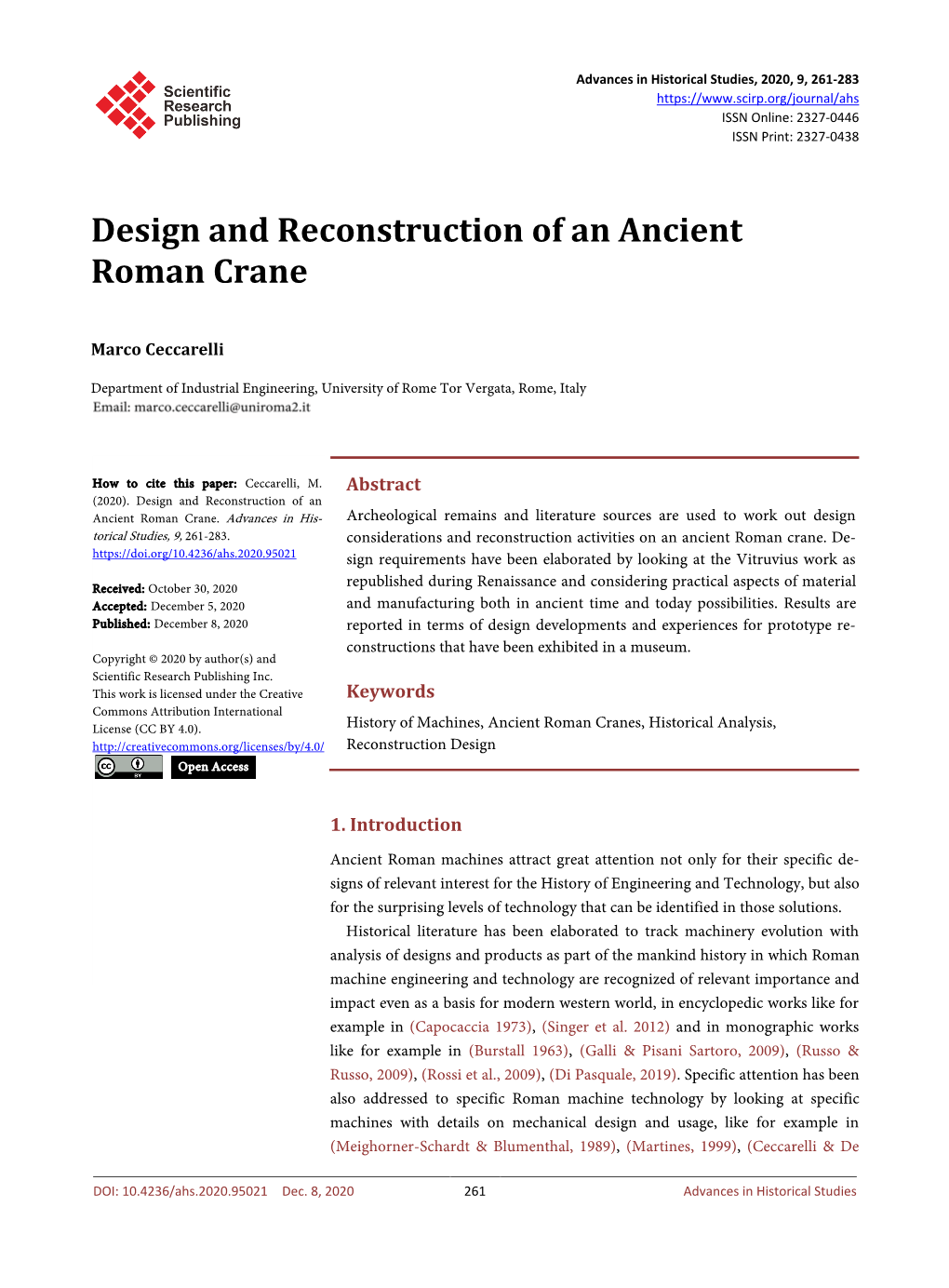 Design and Reconstruction of an Ancient Roman Crane