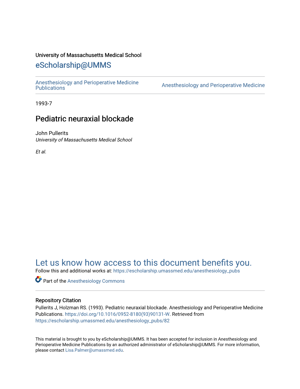 Pediatric Neuraxial Blockade