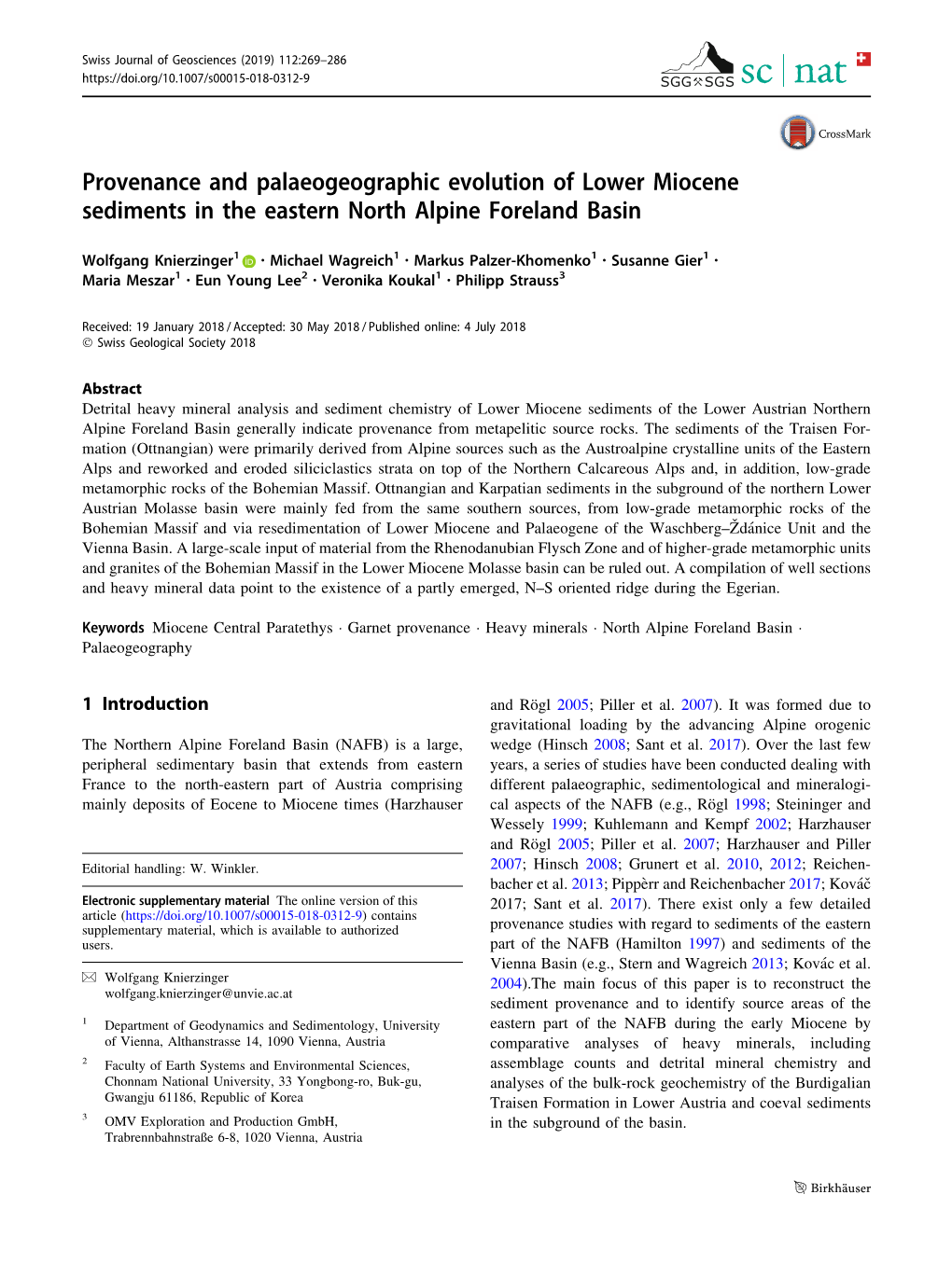 Provenance and Palaeogeographic Evolution of Lower Miocene Sediments in the Eastern North Alpine Foreland Basin