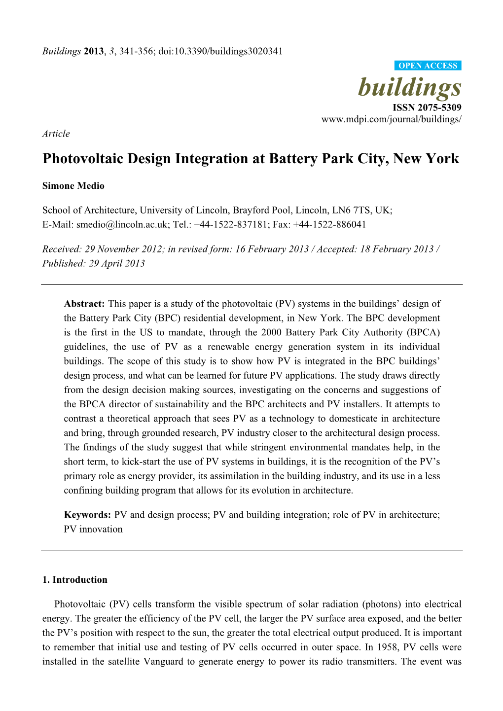 Photovoltaic Design Integration at Battery Park City, New York