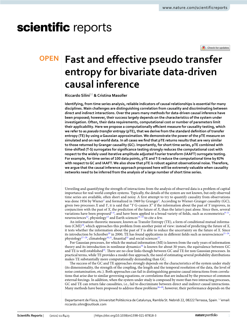 Fast and Effective Pseudo Transfer Entropy for Bivariate Data-Driven