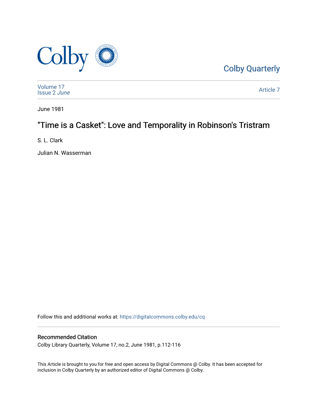 Love and Temporality in Robinson's Tristram