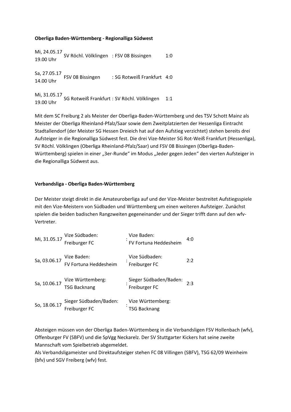 Oberliga Baden-Württemberg - Regionalliga Südwest