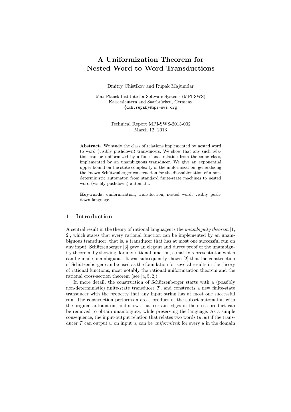 A Uniformization Theorem for Nested Word to Word Transductions