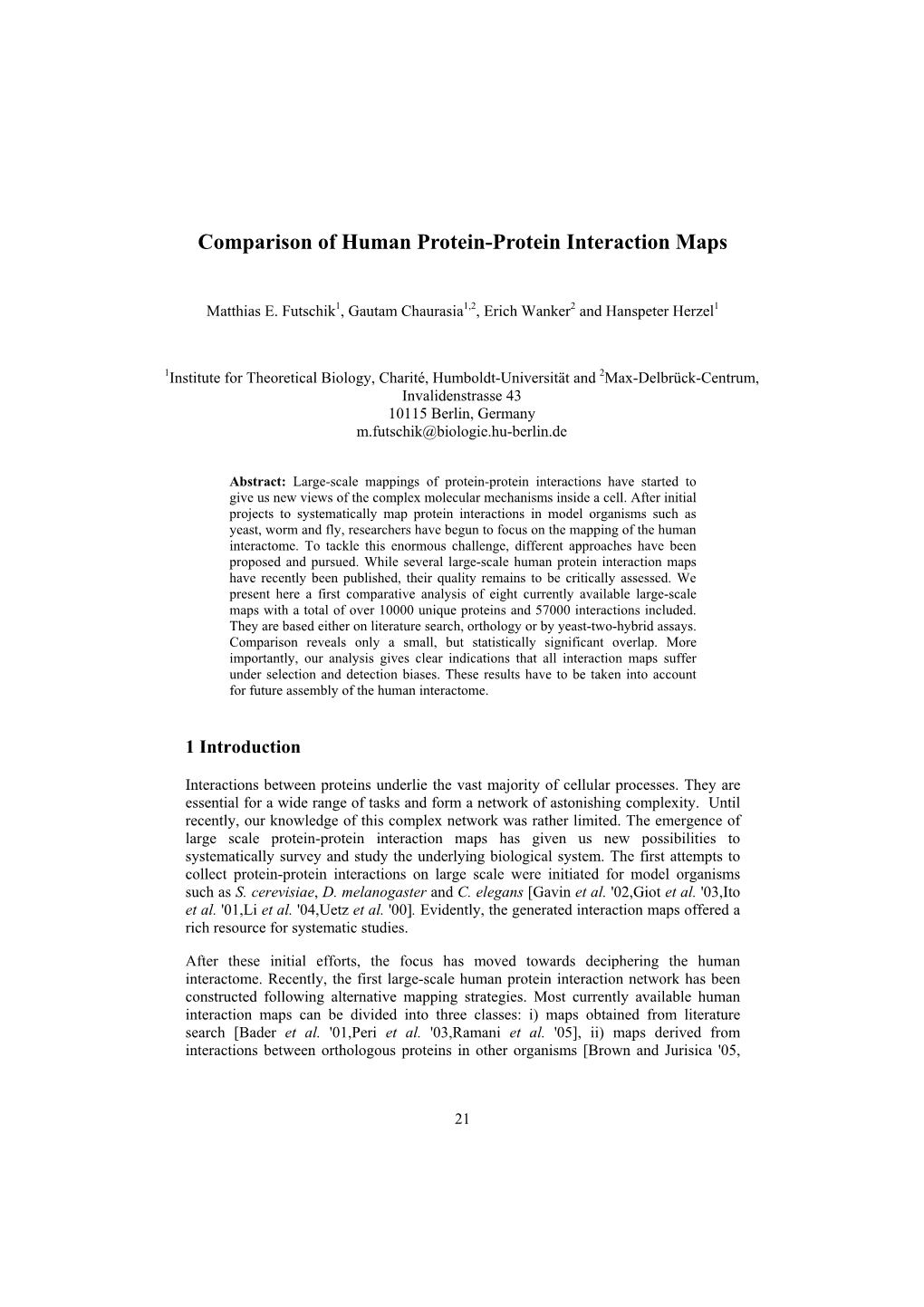 Comparison of Human Protein-Protein Interaction Maps