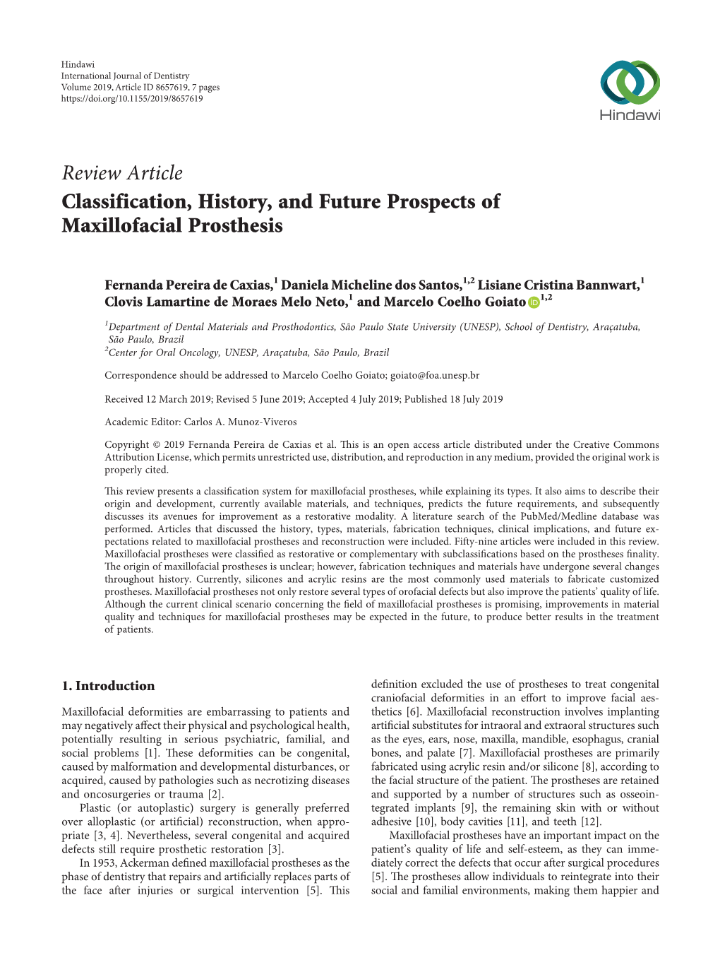 Classification, History, and Future Prospects of Maxillofacial Prosthesis