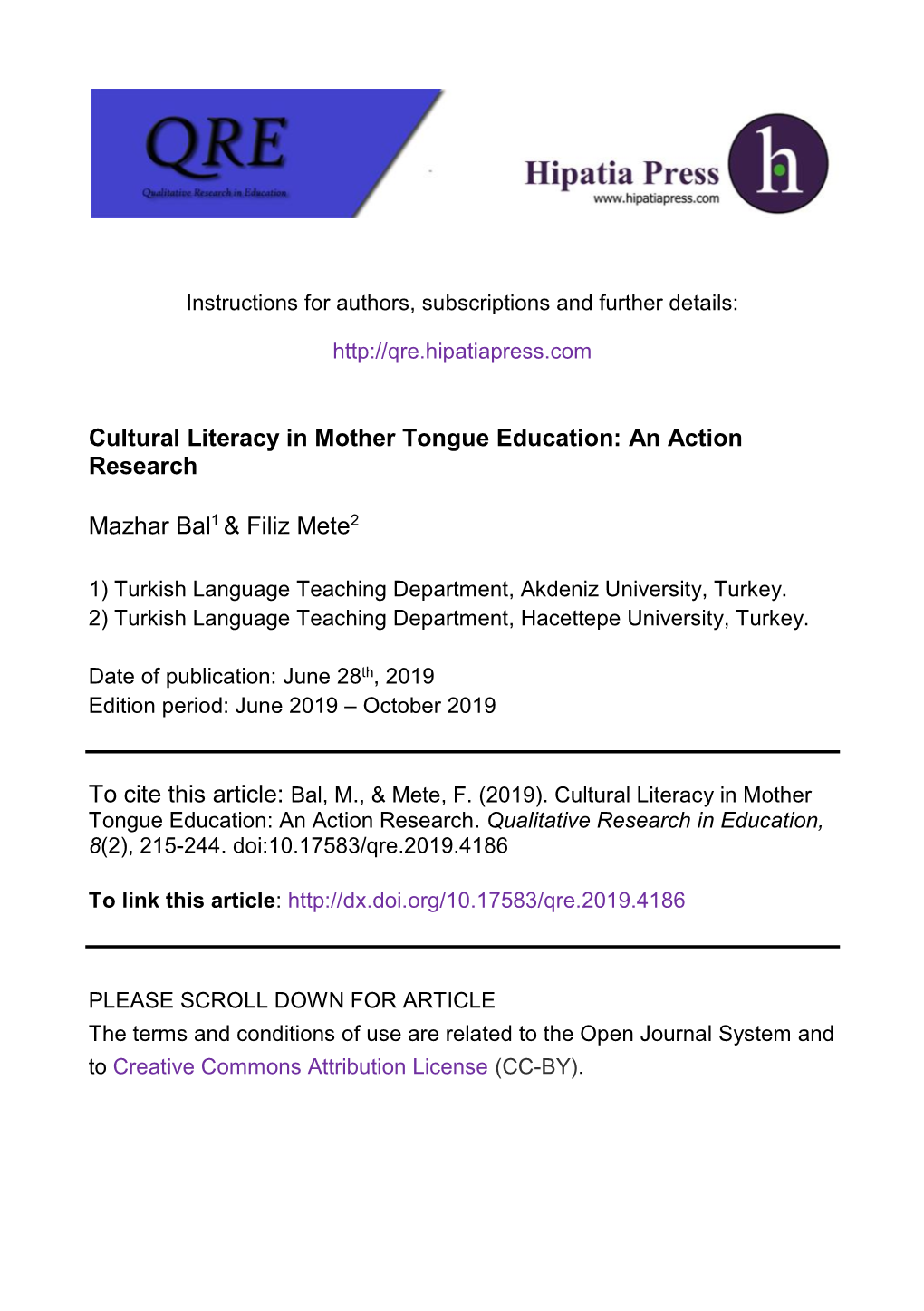 Cultural Literacy in Mother Tongue Education: an Action Research