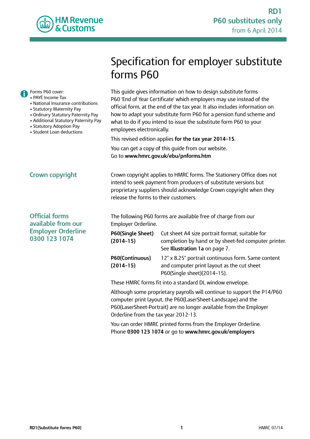 Specification for Employer Substitute Forms P60