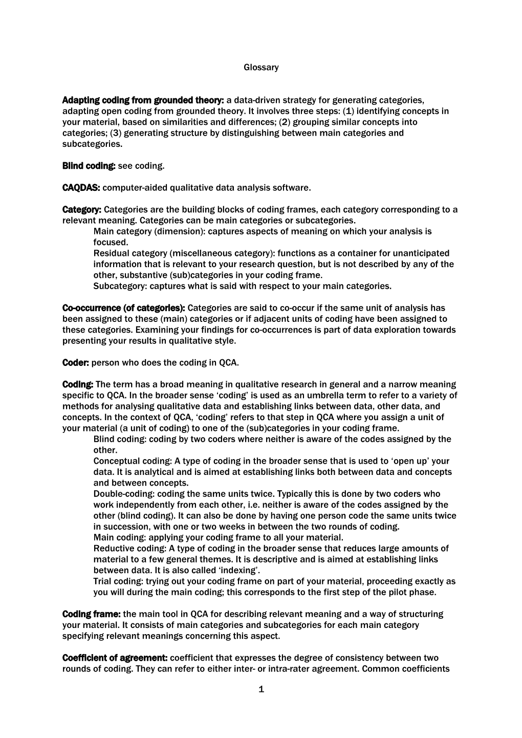 1 Glossary Adapting Coding from Grounded Theory: a Data-Driven