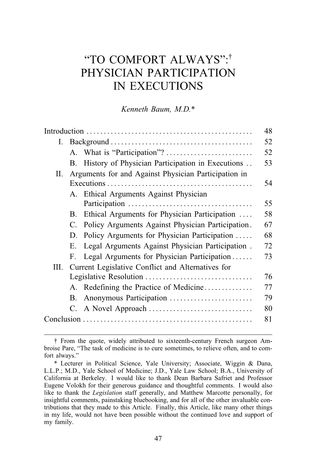 Physician Participation in Executions
